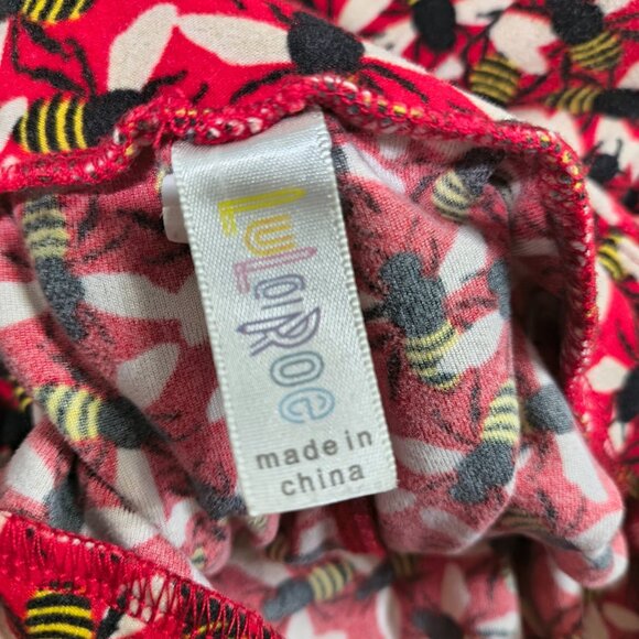 LuLaRoe One Size Red Bumble Bee Buttery Soft Limited Edition Print Leggings - Picture 2 of 4